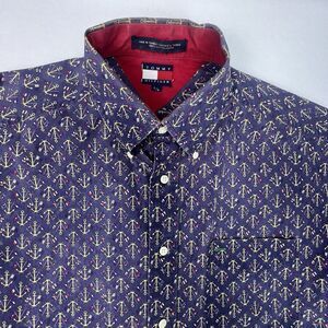 Vintage Tommy Hilfiger Shirt Large Anchors Away All Over Print Nautical Boating